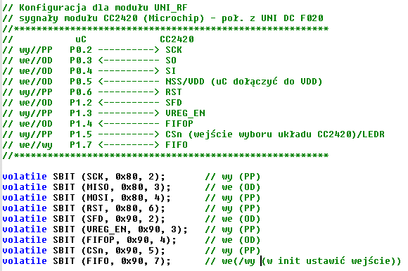 Podłączenie modułów CC2420 z UNI DC F020 (Silabs) ze