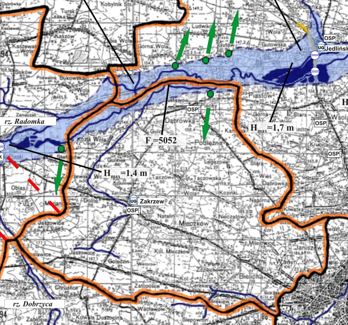 2.2.2. Gmina Zakrzew Podobnie jak w przypadku gminy Przytyk główne zagrożenie powodziowe (obok ewentualnej awarii zbiornika wodnego Domaniów) mające charakter opadowy i roztopowy stanowi