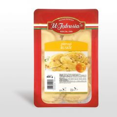 176 kcal 5,9g 27,9g 4,1g mąka pszenna zawiera gluten, ziemniaki 23%, ser twarogowy z mleka łącznie z laktozą 6%, masa jajowa, cebula smażona, tłuszcz