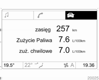 Wskaźniki i przyrządy 113 W celu wyświetlenia innych danych komputera pokładowego, nacisnąć przycisk BC na panelu sterowania systemu Infotainment, a następnie wybrać menu komputera pokładowego na