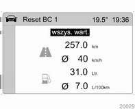 114 Wskaźniki i przyrządy Zużycie efektywne Wskazanie ilości zużytego paliwa. Pomiar można w każdej chwili rozpocząć od nowa. Średnie zużycie paliwa Wyświetlanie średniego zużycia paliwa.