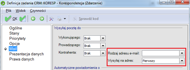 Rys. 127 Zakładka Mail na definicji zdarzenia.