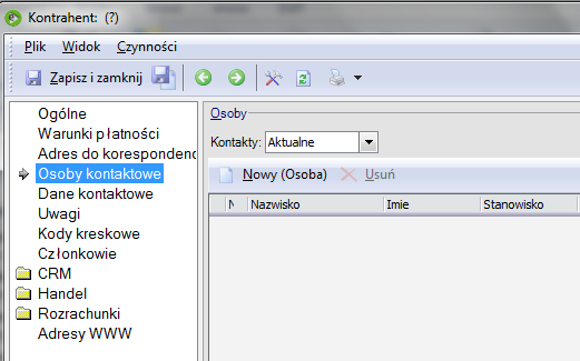 Zakładka CRM Zawiera zestawienie wszystkich operacji przeprowadzanych na danym kontrahencie w ramach modułu CRM. Prezentowane będą tutaj wszystkie aktywności, projekty, etc.