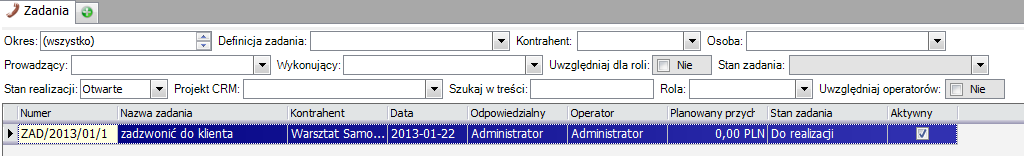 Zadania, czyli rejestrowanie planowanych aktywności z kontrahentem Kolejnym rodzajem aktywności związanych z kontrahentami są zadania.