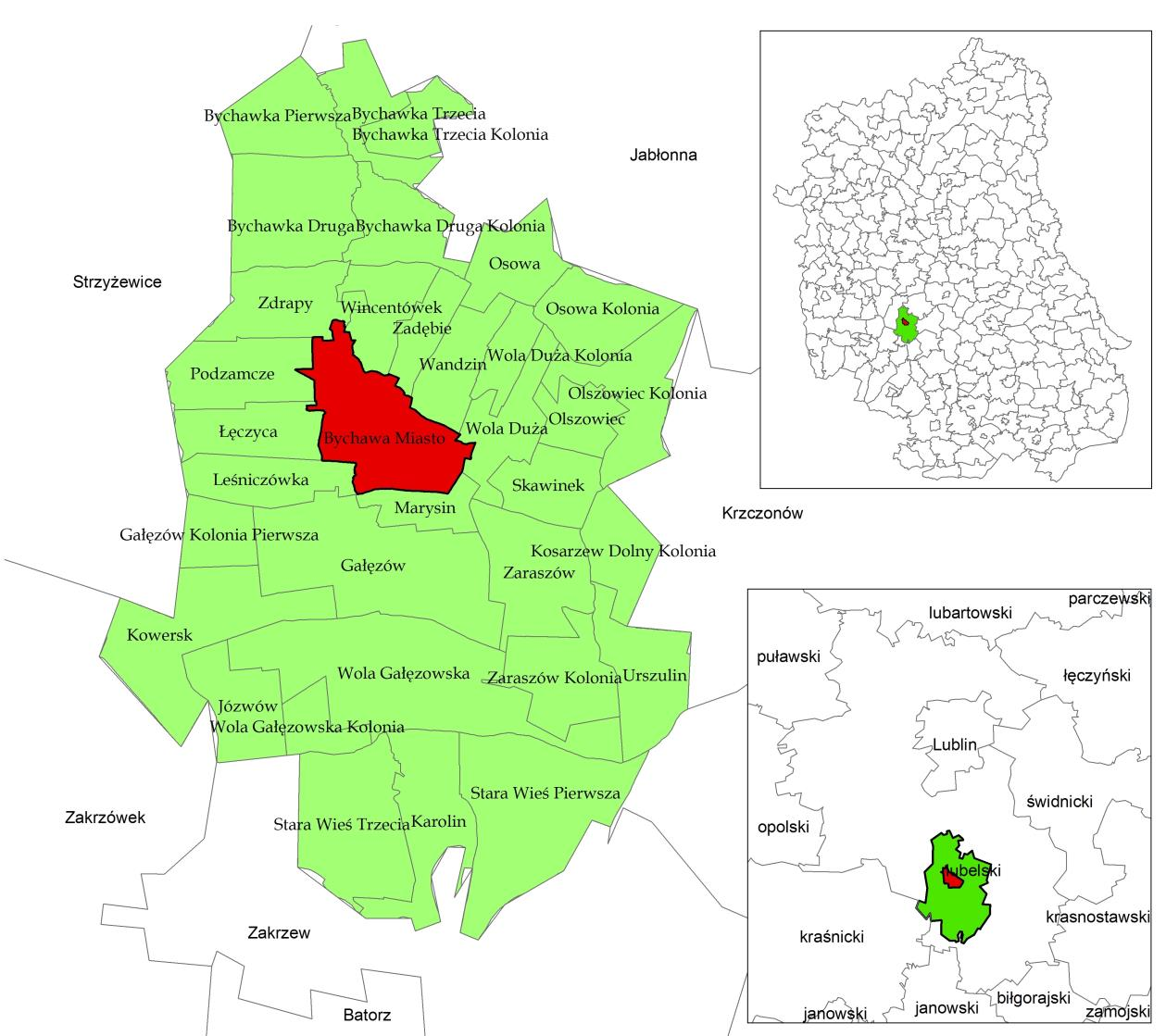 1.3 Ogólna charakterystyka gminy Bychawa 1.3.1 Położenie geograficzne Gmina Bychawa leży w województwie lubelskim, ok. 25 km na południe od Lublina i zajmuje powierzchnię 146,19 km 2.