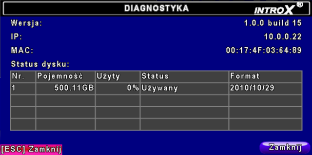 Inicjalizacja USB Przywracanie systemu Reset zdarzeń sytemowych Zapisz ustawienia na USB Wczytaj ustawienia z USB Aktualizuj Czyszczenie zawartości nośnika USB.