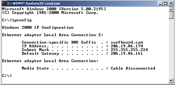 Weryfikacja adresu IP w systemach Windows 2000 lub Windows XP W celu weryfikacji adresu IP należy wykonać następujące czynności: 1 Kliknąć Start na Pulpicie Windows. 2 Wybrać Uruchom.