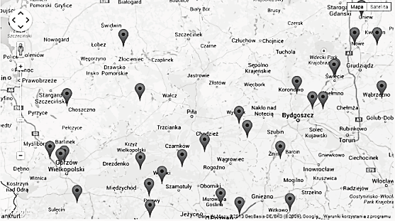 Proste metody klasyfikacji dla map Google Źródło: opracowanie własne z wykorzystaniem map Google.