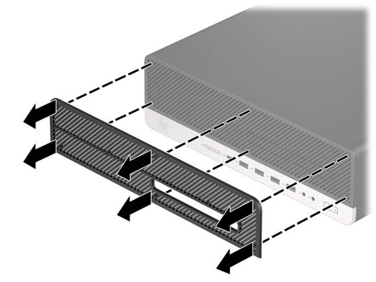 Wyjmowanie i zakładanie opcjonalnego filtru kurzu na przedniej ściance obudowy Niektóre modele są wyposażone w opcjonalną przednią ściankę z filtrem kurzu.