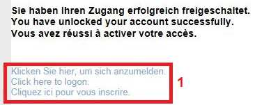 W przeglądarce internetowej otwiera się nowe okno zawierające link (1). W celu kontynuowania procesu rejestracji należy go kliknąć.