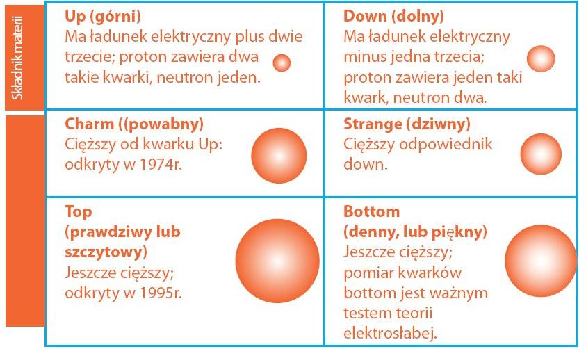 (górny) Obiekty fundamentalne: kwarki