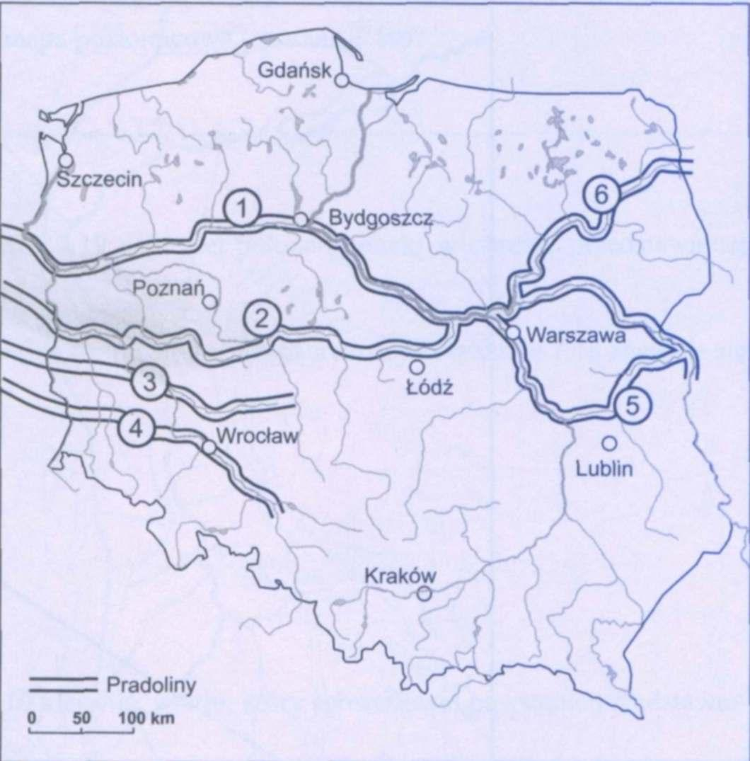 11. Podaj nazwy pradolin oznaczonych na poniższej mapie konturowej cyframi: 12.