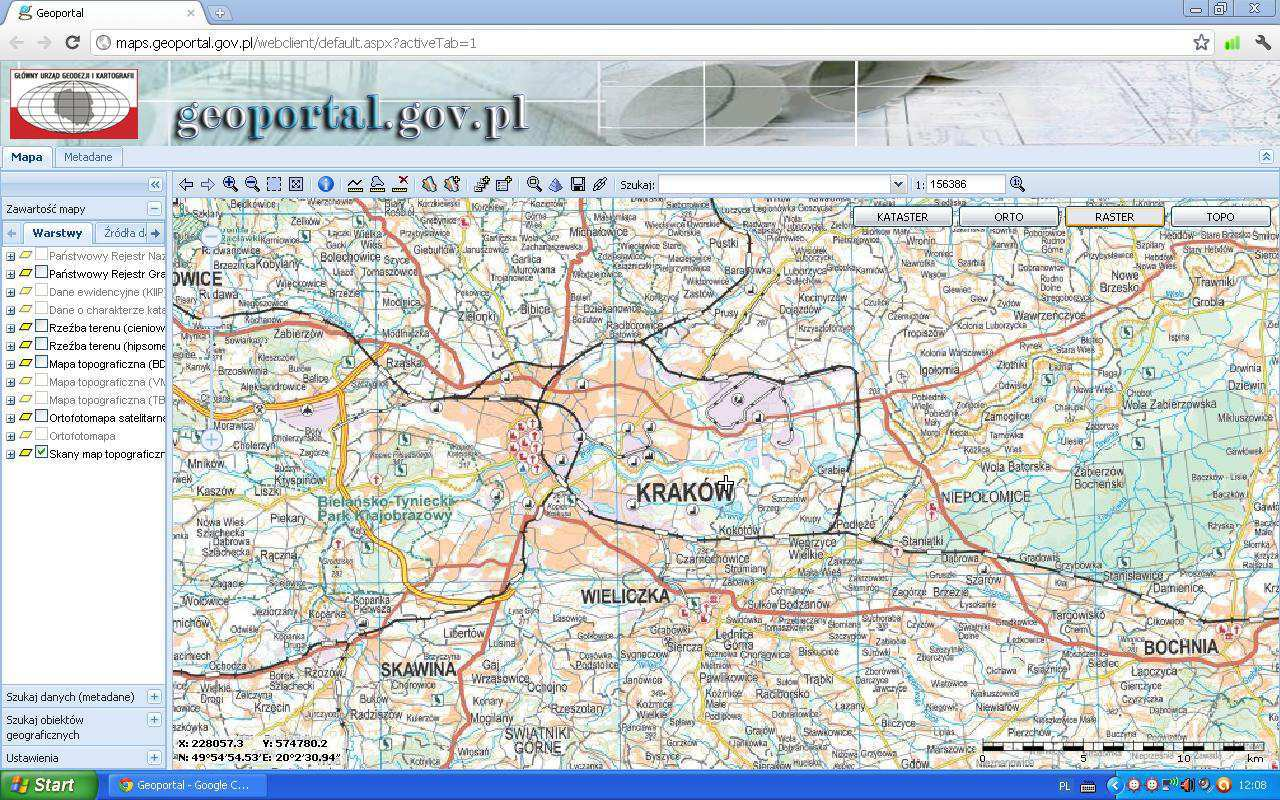 Rysunek 1: Przykład danych przestrzennych dostępnych przez przeglądarkę internetową. [źródło: maps.geoportal.gov.