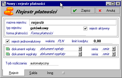 6 2 Podręcznik użytkownika Faktura Rejestry pieniężne Rejestry pieniężne to jakby szuflady, w których umieszczamy i przechowujemy pieniądze - reprezentowane w systemie przez dokumenty płatności.