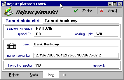 Rozliczenia finansowe 6 5 Rys. 6-4 Tworzenie rejestru typu bankowego - dane rachunku bankowego.