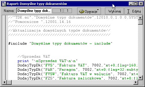 Rys. 2-4 Okno edytora raportów. Przyciski Zapisz i Anuluj mają tu takie samo znaczenie, jak w całym programie.