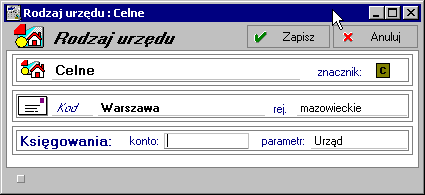 3 20 Podręcznik użytkownika Faktura Rys. 3-12 Okno definiowania rodzaju urzędu.