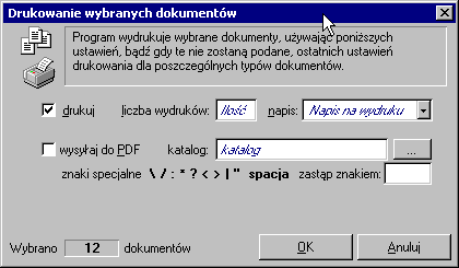 Podstawowe pojęcia i dane 3 37 Z opuszczanej listy (Oryginał+Kopia, Kopia, Oryginał/Kopia, Bez napisu, Duplikat) należy wybrać napis, umieszczany na drukowanych dokumentach. Wysyłaj do PDF Rys.