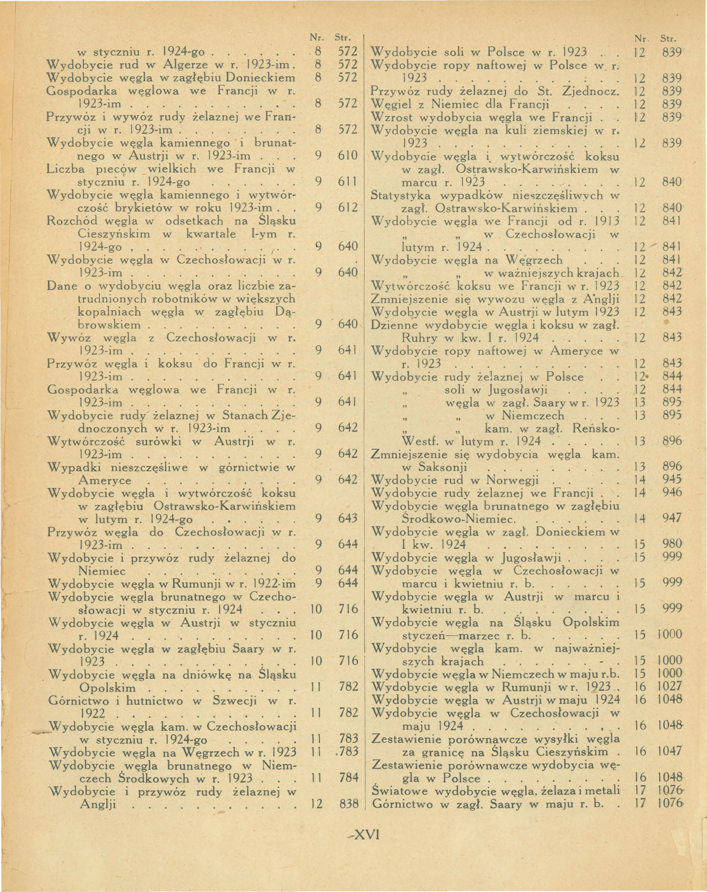 w styczniu r. -go. Wydobycie rud w Agerze w r. -im. Wydobycie węga w zagłębiu Donieckiem Gospodarka węgowa we Francji w r. -im Przywóz i wywóz rudy żeaznej we F rari CJ w r. -im. Wydobycie węga kamiennego i brunatnego w Austrii w r.