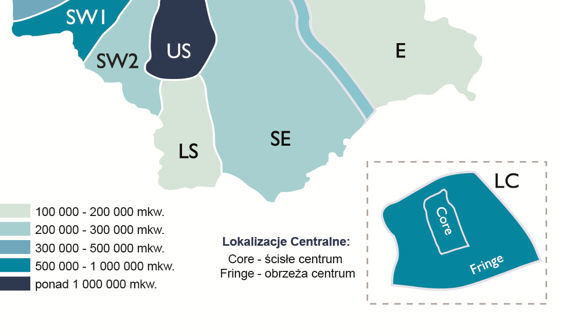 Łączny wolumen transakcji najmu, obejmujący nowe umowy, umowy typy pre-let (przednajmu), rozszerzenia dotychczasowej, umowy wynajmu przez właściciela budynku, jak również przedłużenia dotychczasowych