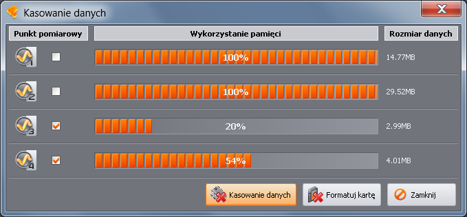 8 Inne opcje programu Szacowany czas rejestracji podaje przybliżony możliwy czas rejestracji wg aktualnej konfiguracji; podany jest w formacie tygodnie(w) dni(d) godziny(h) minuty(m) sekundy(s),