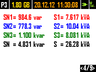 2 Obsługa analizatora Rys. 8. Ekran 4 z mocami pozornymi i odkształcenia. Ekran 5 (Rys.