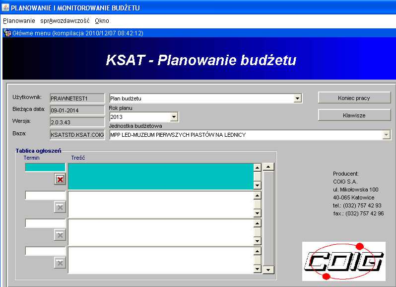 Obraz ekranu 3 - PLANOWANIE I MONITOROWANIE BUDŻETU GŁÓWNE MENU ŚCIEŻKA DOSTĘPU DO SPRAWOZDAŃ Na ekranie widzimy m.in.