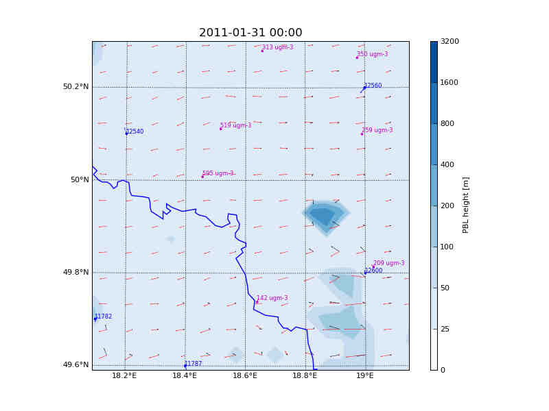 Modelowanie warunków meteorologicznych podczas epizodów pyłowych 2011-01 01-27 -