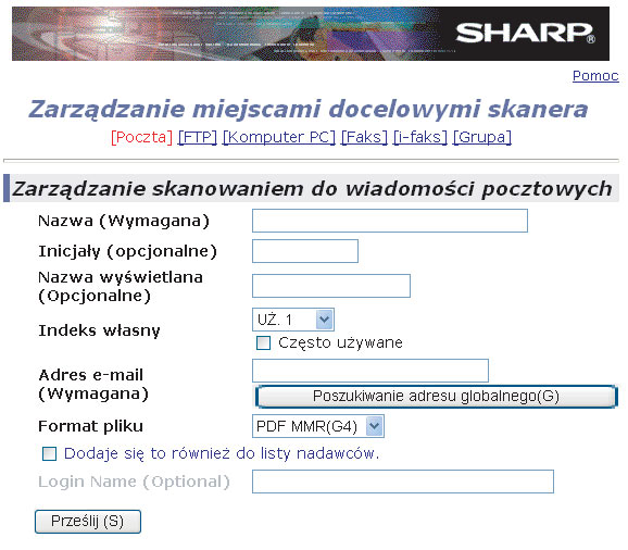 ] (strona ) Dotknij ten klawisz, aby ustawić temat, nazwę pliku i nazwę nadawcy.