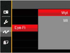 Ustaw tryb połączenia karty Eye-Fi Kamera obsługuje połączenie bezprzewodowe z kartą pamięci Eye-Fi. Wrzuć pliki z kamery do sieci wg poniższych kroków. 1.