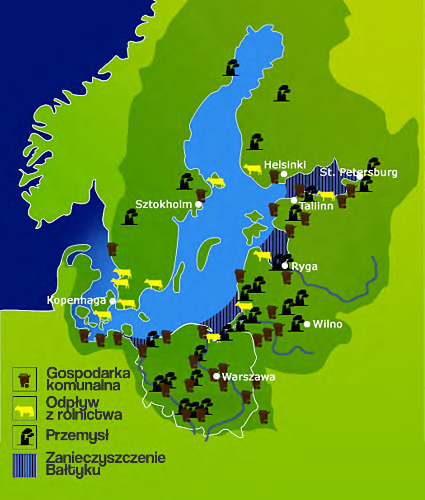 ... Eutrofizacja Bałtyku Główne ogniska zanieczyszczeń w zlewisku Morza Bałtyckiego Komisja Helsińska uznaje eutrofizację za główne zagrożenie dla Morza