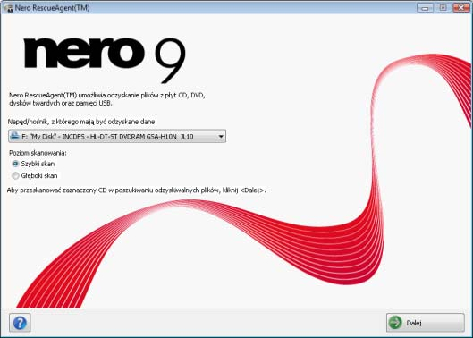 Ekran startowy 3 Ekran startowy W ekranie startowym Nero RescueAgent możesz wybrać nośnik danych, z którego mają być przywrócone dane. Masz również do wyboru skan szybki albo głęboki.