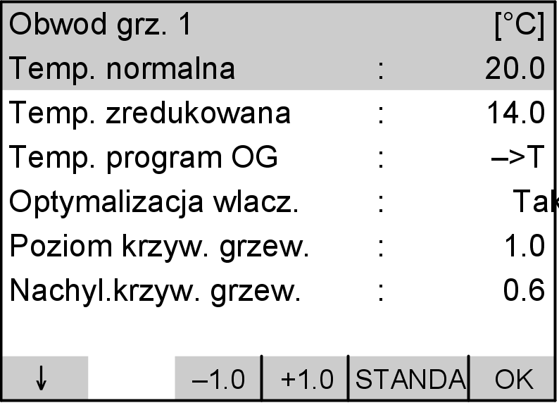 Regulacja temperatury pomieszczeń Nastawa stałej regulacji temperatury... (ciąg dalszy) Za pomocą pokrętła m ustawić wymaganą wartość temperatury.