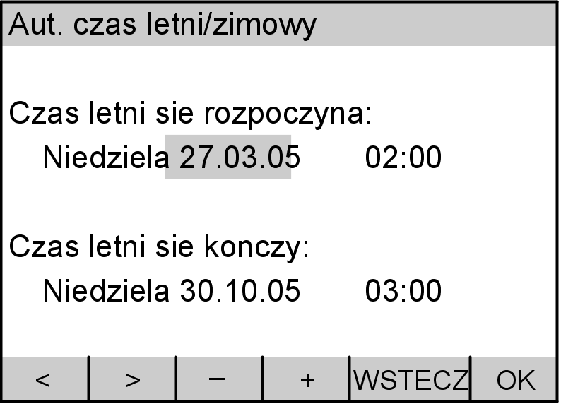 Dalsze nastawy Zmiana daty i godziny (w razie potrzeby) (ciąg dalszy) 7. WSTECZ jeżeli nie ma potrzeby zapamiętania ustawień.