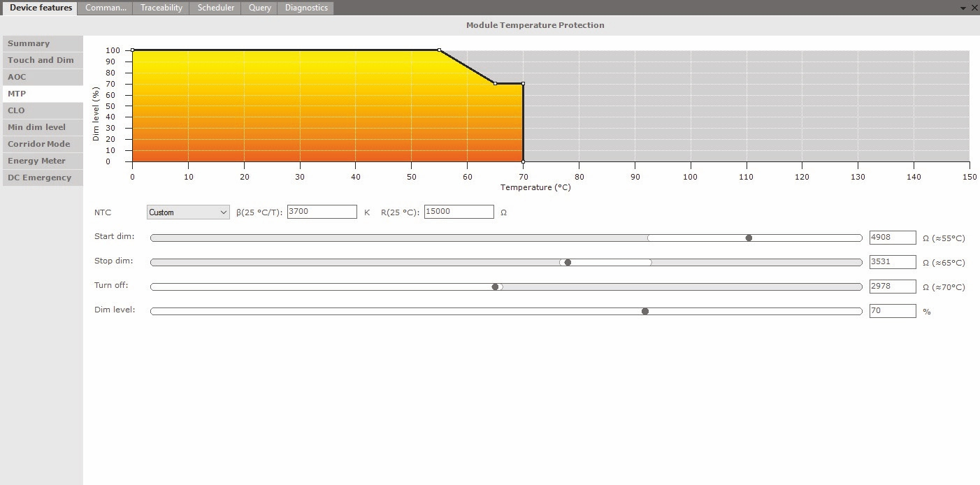 MTP MTP (ang. Module Temperature Protection). Funkcja MTP zabezpiecza zasilacz oprawy przed przegrzaniem.