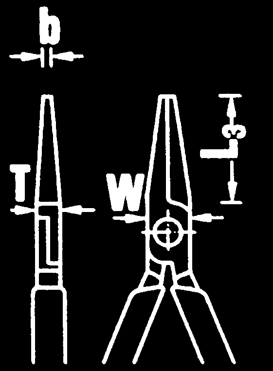 3 W T h b 65 11 5 135 140 chromowane powłoka z tworzywa sztucznego o porowatej powierzchni 33 13,5 1 1,5 5 19,80 6513 Szczypce regulacyjne DIN 5235, forma C (płasko-szerokie, zagięte pod kątem 45 ),