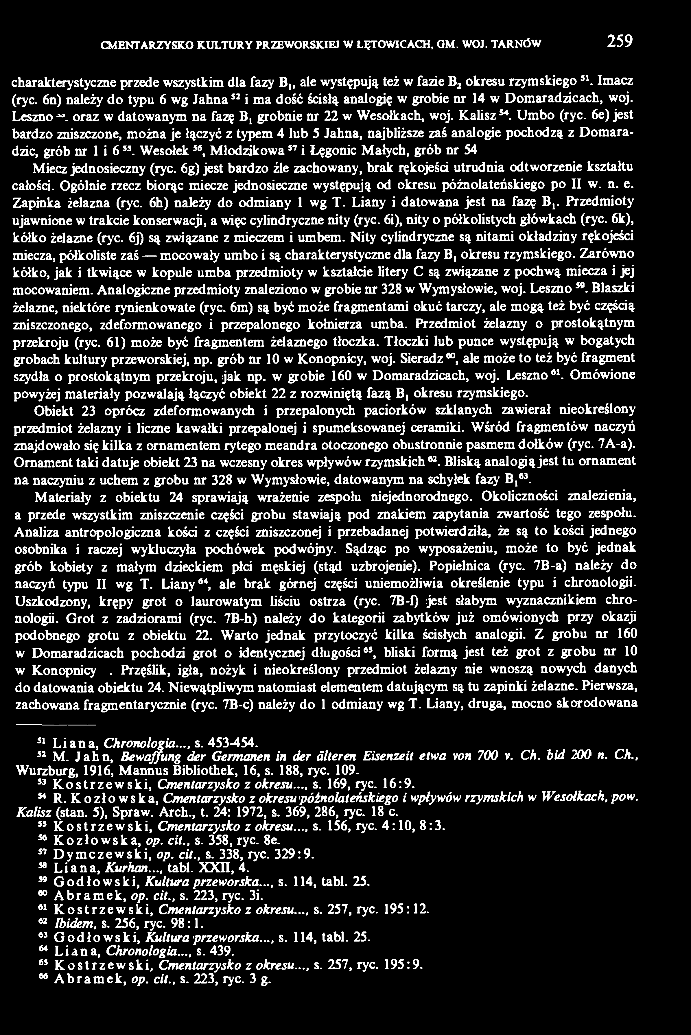 6e) jest bardzo zniszczone, można je łączyć z typem 4 lub 5 Jahna, najbliższe zaś analogie pochodzą z Domaradzie, grób nr 1 i 6 Wesołek 5Ö, Młodzikowa 57 i Łęgonic Małych, grób nr 54 Miecz