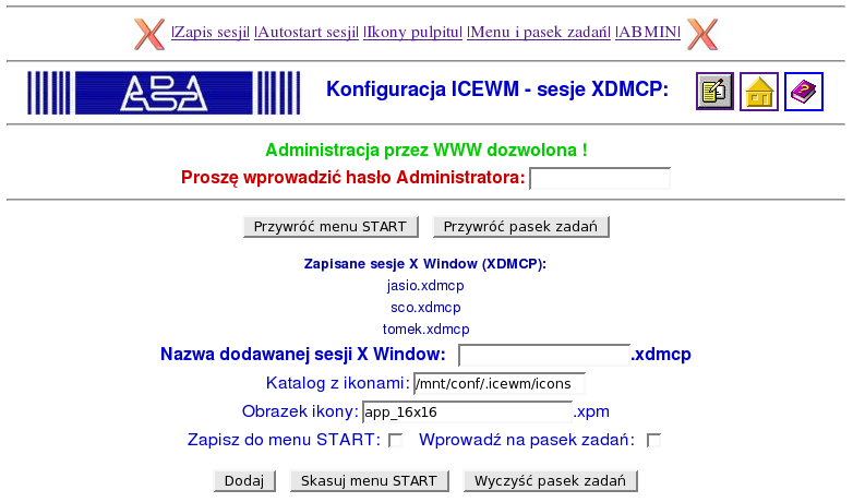 Uruchamianie sesji X Window za pomocą funkcji ICEWM Jeśli lokalny pulpit użytkownika został uruchomiony, a program zarządzający oknami (ICEWM) udostępnia funkcje MENU oraz pasek zadań sesje X Window