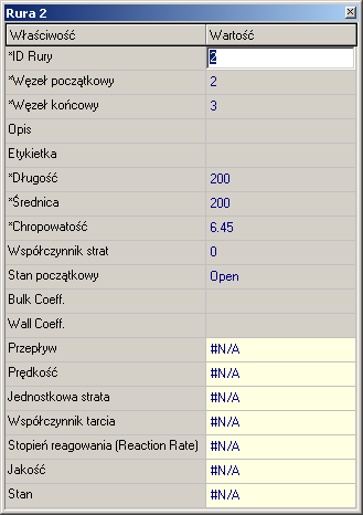 3. Chropowatość 0.4. 4. Dla pozostałych rurociągów wprowadzamy własne dane.