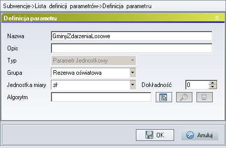 Nazwa - oznacza nazwę parametru, która jednoznacznie określa dany parametr. W systemie nie mogą znajdować się dwa parametry o tej samej nazwie.