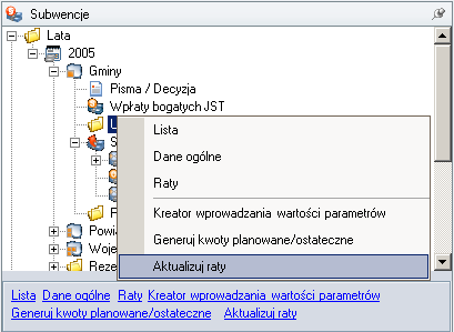 Rysunek 152. Lewe okno. Uruchamianie aktualizacji rat.