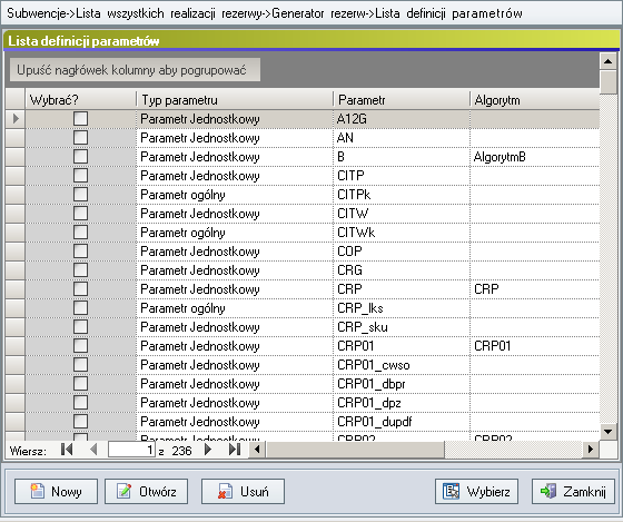 Na ekranie zostanie wyświetlona lista parametrów dostępnych w systemie (rys. 168).