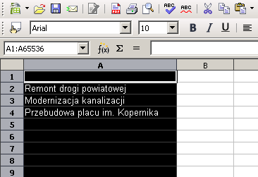 Kopiuj z menu spod prawego klawisza myszy albo wciśnięcie klawiszy ctrl+c) (rys. 179). Rysunek 179. Zaznaczenie danych w arkuszu kalkulacyjnym.