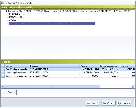 Przycisk Odrzuć pozwala odrzucić korektę. Tej opcji można użyć w przypadku stwierdzenia nieistotności korekty subwencji albo wtedy, gdy różnica subwencji jest dodatnia.
