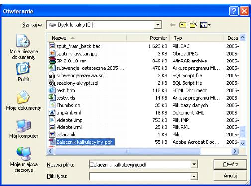 zapisany na dysku (rys. 200). Rysunek 200. Wybór pliku-załącznika.