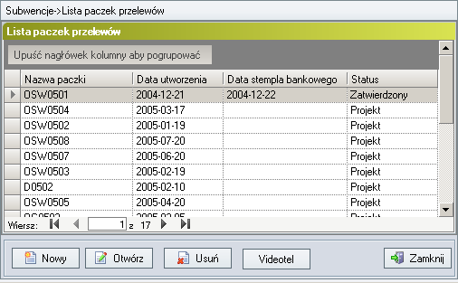 W tym celu należy na drzewie Subwencje w danym roku kliknąć na kategorię Paczki przelewów. W oknie środkowym wyświetli się Lista paczek przelewów (rys. 214).