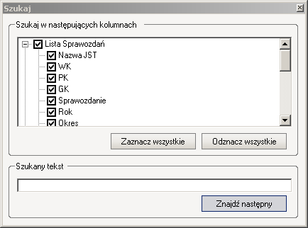 Pokaż kolumny Rysunek 18. Okno przeszukiwania treści Opcja otwiera okienko konfiguracji widoku kolumn (rys. 19).