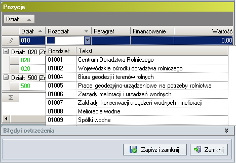 Rysunek 23. Wprowadzanie danych do tabeli poprzez wybór z listy 2.4. Podgląd wydruku Program posiada dwie opcje podglądu wydruku.