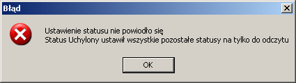 Np. Nie można zmienić statusu na Zamknięty o ile wcześniej nie zapisano dokumentu. 2.5.3. Błędy i ostrzeżenia Rysunek 30.