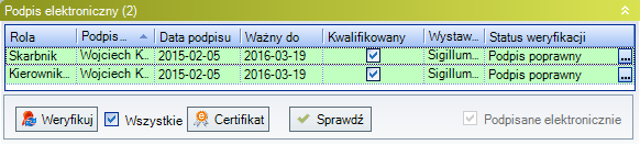 spójności danych na podstawie podpisu elektronicznego, a w przypadku wykrycia niespójności, możliwa jest próba naprawy danych dokumentu po otrzymaniu